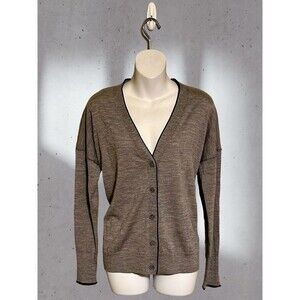 J Crew Tipped 100% Merino Wool Graphite Gray With Navy Cardigan Size S NWT!!